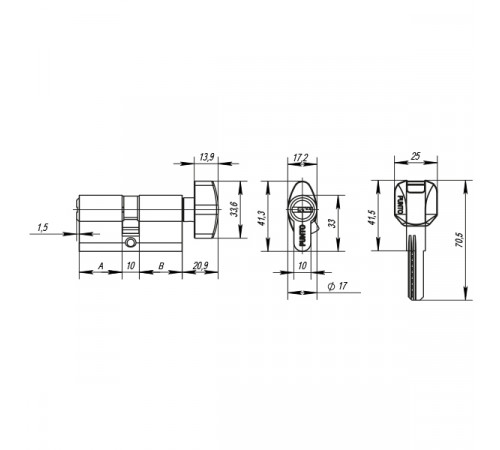 Цилиндровый механизм (Z402/80) Z4002Knob80(35+10+35) с вертушкой CP хром