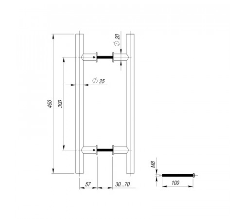 Ручка-скоба PULL.PH25/300.22 INOX 304 (PH-22-25/300-INOX)