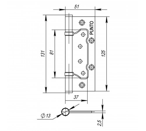 Петля универсальная без врезки IN5200W PN (200-2B 125x2,5) мат. никель