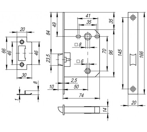 Защелка врезная PLASTP72-50 (P72-50) GR графит