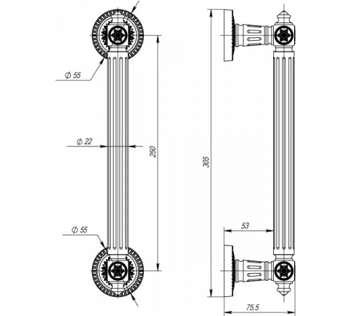 Ручка-скоба PULL.CL250.Matador ( Matador PULL CL) AS-9 античное серебро