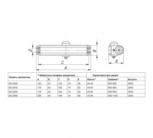 Доводчик дверной SDC2040 BR 55-80 кг (коричневый)
