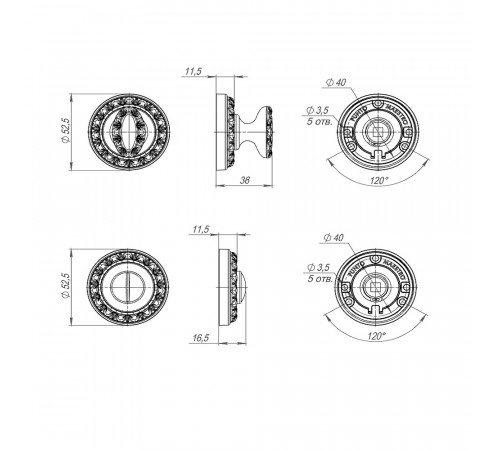 Ручка поворотная BK6.R.MT53 (BK6 MT) OS-9 античное серебро