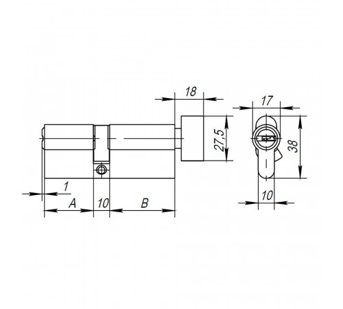 Цилиндровый механизм (AX202/120) AX2002Knob120 (55+10+55) CP хром с вертушкой