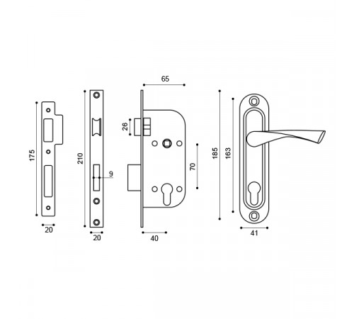 Замок цилиндровый в комплекте с ручкой LOCKSET16.CRONA.4070-1 (KIT P16 4070 CRONA) AB бронза