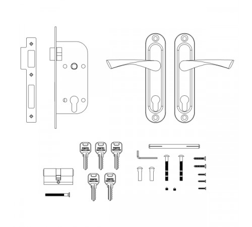 Замок цилиндровый в комплекте с ручкой LOCKSET16.CRONA.4070-1 (KIT P16 4070 CRONA) SN мат.никель