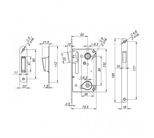 Защелка врезная MAGN5300-M-WС (5300-M-WC) WH белый
