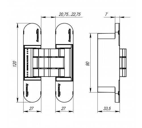 Петля скрытой установки U3D7000 SC (12060UN3D) мат. хром TECH
