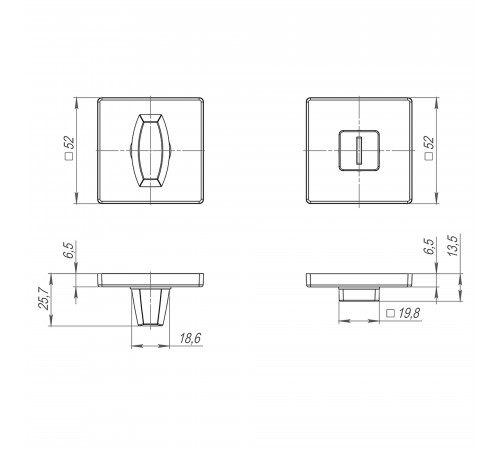 Ручка поворотная BK6.K.SL52 (BK6 SL) CP-8 хром