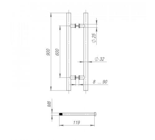 Ручка-скоба PULL.PH32/900.22 INOX 304 (PH-22-32/900-INOX) BLACK