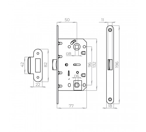 Защелка врезная PLASTLP96WC-50 BL черный