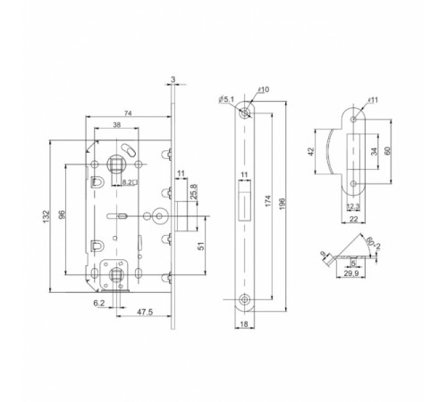 Защелка врезная PL96WC-50/BL GR (графит)