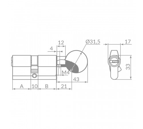 Цилиндровый механизм Z3002Knob80(30+10+40) с вертушкой CP хром