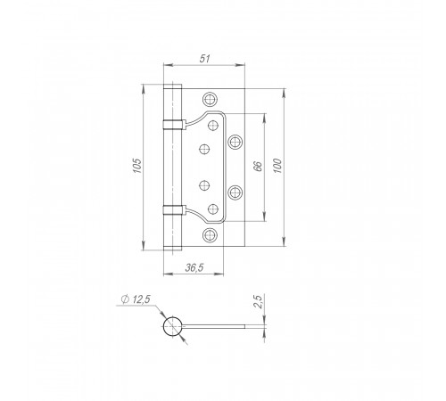 Петля из нержавейки универсальная без врезки IN4500W INOX 304 BL (500-2BB 100x2,5) черный