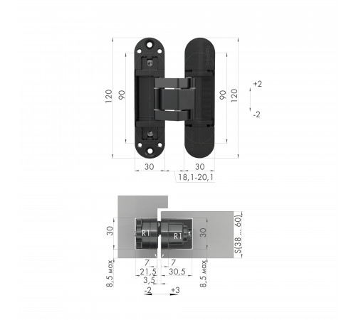 Петля скрытой установки U3D3300.TG BL черный