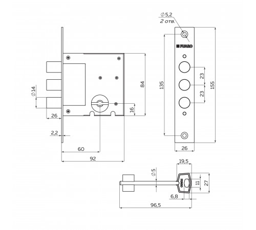 Замок врезной сувальдный MDV812/S-60.00.3R14 4key
