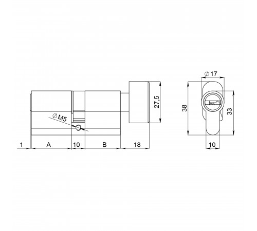 Цилиндровый механизм (200 ZM/110) 2000ZM Knob 110 (45+10+55) BL-24 черный 5Key с вертушкой