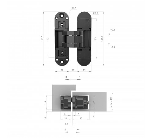 Петля скрытой установки U3D6002.TG BL черный