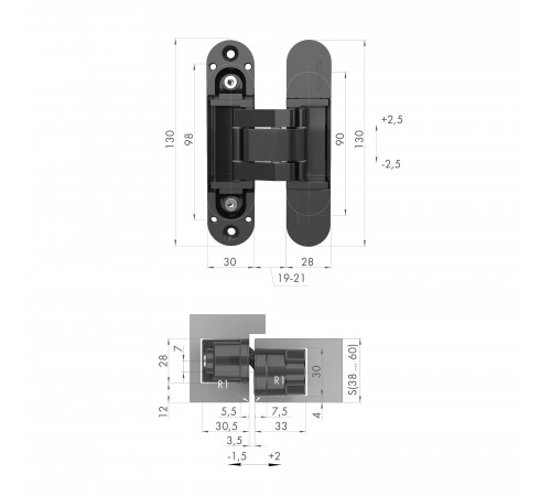 Петля скрытой установки U3D5000.VPG AB бронза TECH