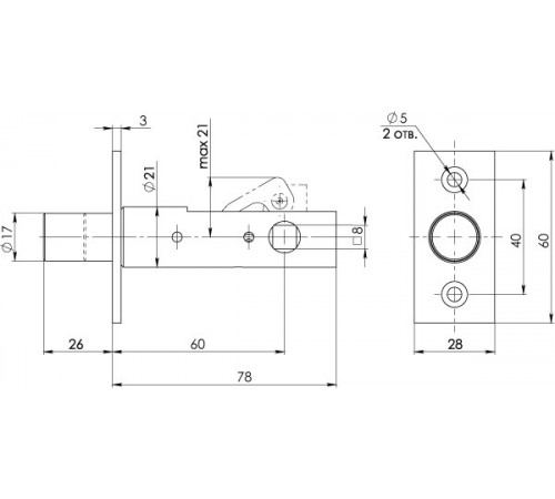 Задвижка врезная DB-PRO.860 (DB 860) CP (хром) 60мм