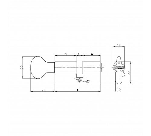 Цилиндровый механизм с вертушкой 164 SM/80 (30+10+40) mm никель 5 кл.