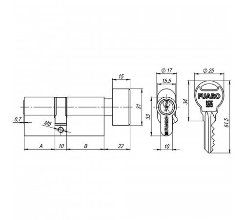 Цилиндровый механизм (R302/60) R3002Knob60(25+10+25) CP хром 5Key с вертушкой