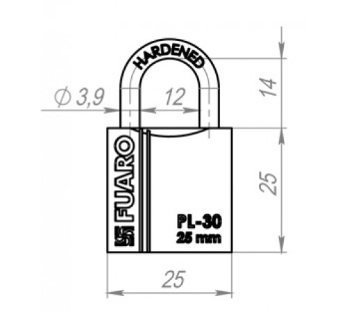 Замок навесной PL-PROTEC-3025 2key (PL-3025) англ. /блистер