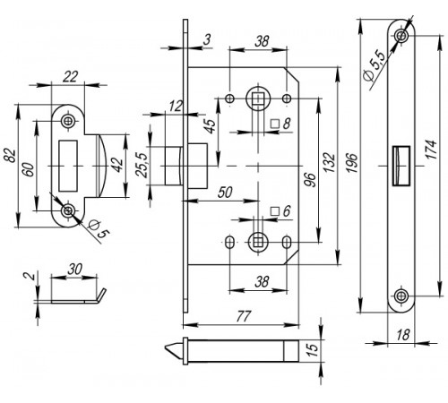 Защелка PLASTP96WC-50 (P96WC-50) SN мат.никель