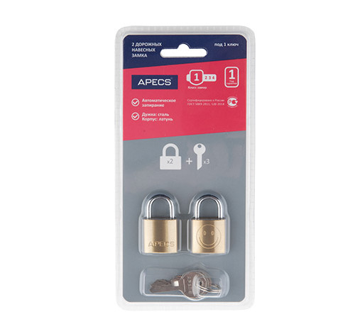 Замки навесные Apecs PDB-20-20-Blister (2Locks+3Keys)