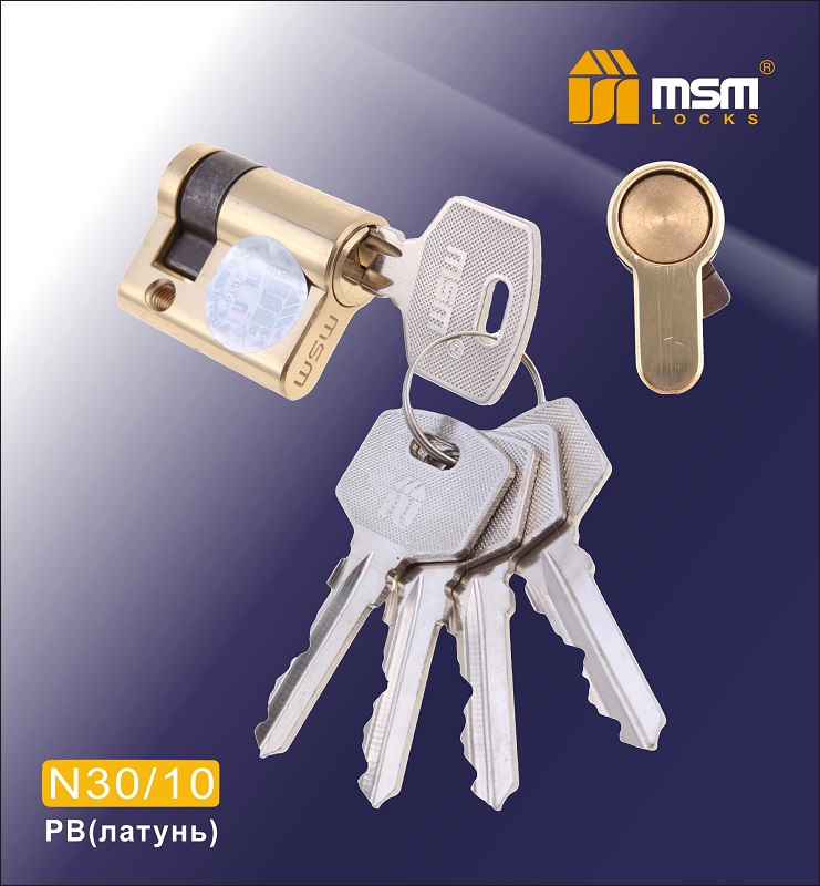 Цилиндровый механизм, латунь Простой ключ-ключ N30/10 мм